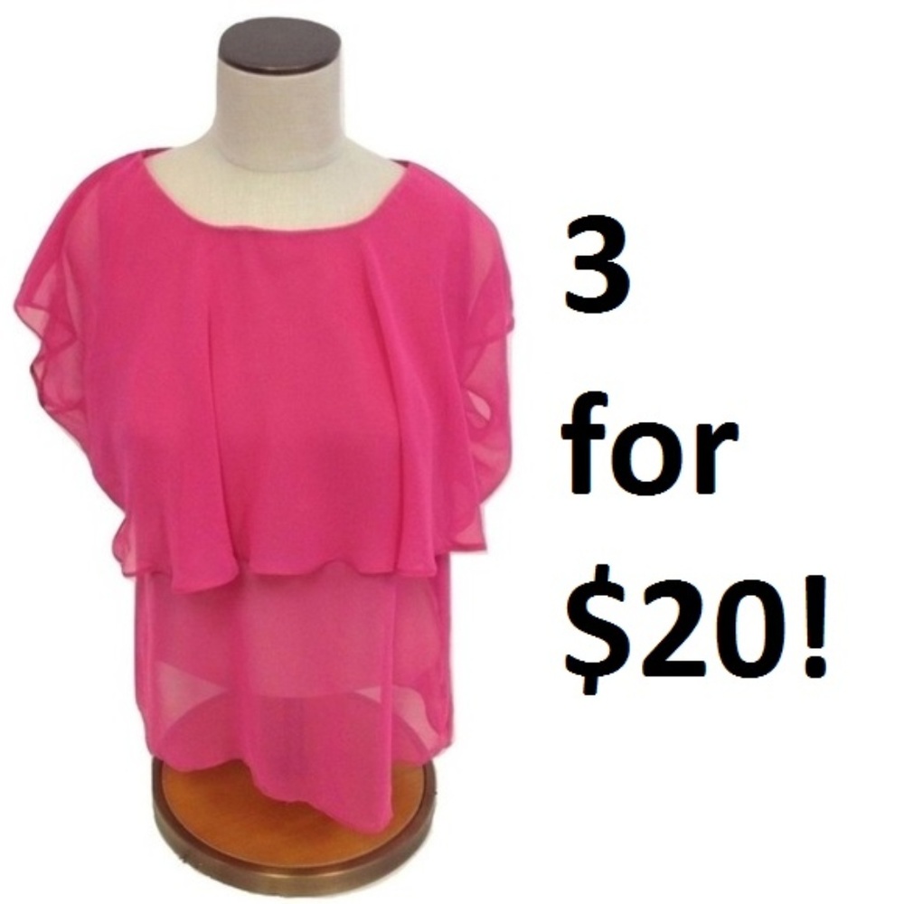 😀 3 for $20 NWT Womens Size 8 PInk LF Stores Sheer Ruffle Top Blouse NEW